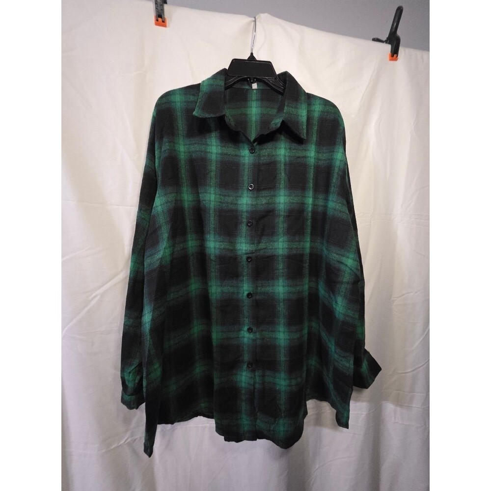 Green Black Plaid Button Up Shirt Men's Button-Up Long Sleeve